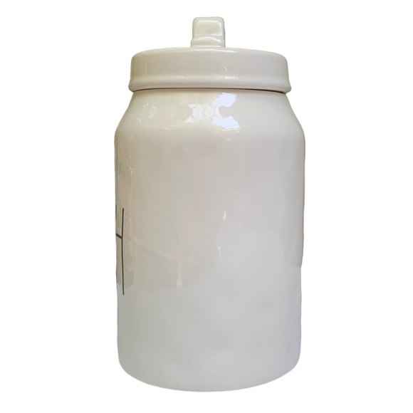 Rae Dunn FETCH Canister Dog Treat Jar White Black Letters Dimples NWT 2017 OG - Picture 4 of 16